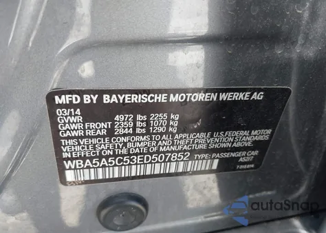 2014 BMW 528I z USA, uszkodzony, nr VIN WBA5A5C53ED507852